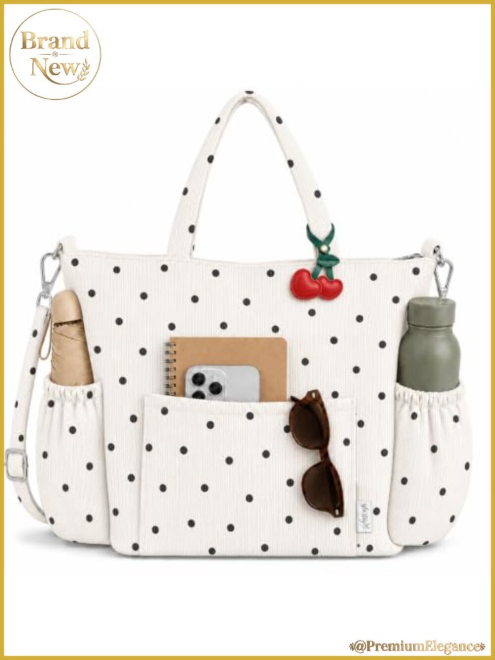Corduroy Tote Bag Multi-Pocket Work Weekend Laptop Tablet Crossbody